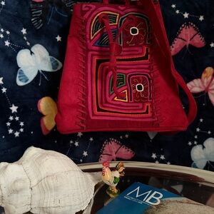 Vibrant Red Women's Embroidered Backpack